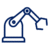 Blue robotic arm icon representing automated production and precise manufacturing of INGENERIC's micro-optical components